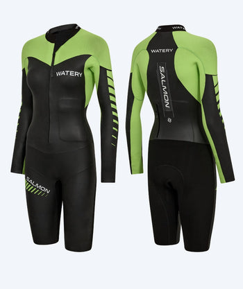 Watery märkäpuku naisille - Salmon Swimrun - Musta/vihreä