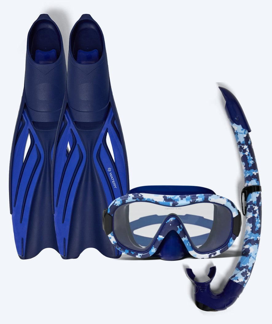 Watery snorkkelisetti aikuisille - Isle/Rudder Camo - Tummansininen