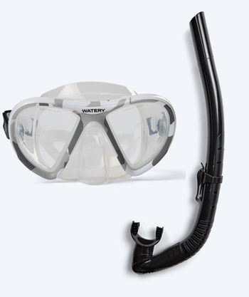 Watery Combo snorkkelisetti aikuisille (yli 15 vuotiaille) - Rudder Camo/Itzel - Läpinäkyvä/musta