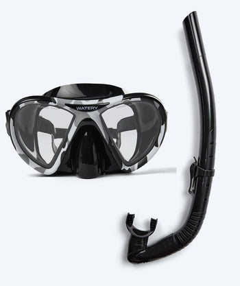Watery Combo snorkkelisetti aikuisille (yli 15 vuotiaille) - Rudder Camo/Itzel - Musta
