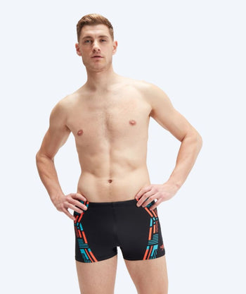Speedo aquashorts miehille - Tech Print - Musta/oranssi