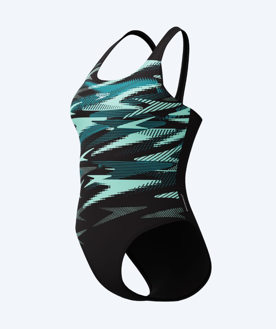 Speedo uimapuku naisille - Hyperboom Placement Muscleback - Musta/Turkoosi
