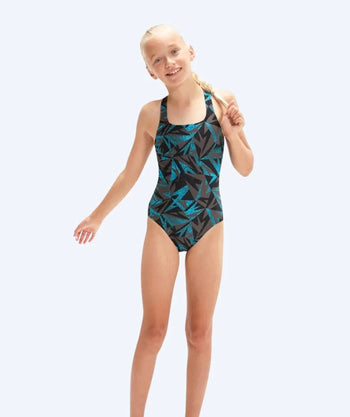 Speedo uimapuku tytöille - Hyperboom Allover Medalist - Harmaa/sininen