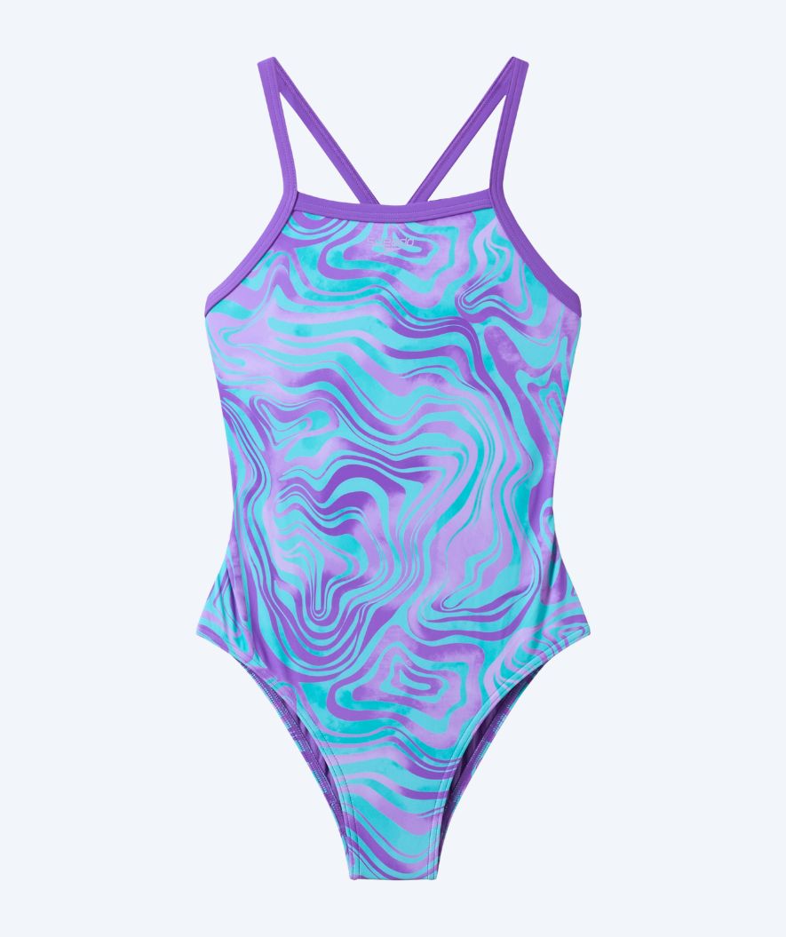 Speedo uimapuku tytöille - Print Thinstrap - Violetti/Vaaleansininen
