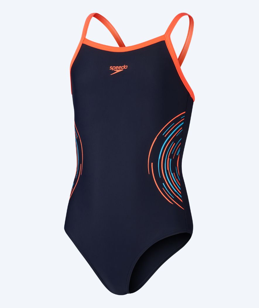 Speedo uimapuku tytöille - Plastisol Placement Muscleback - Tummansininen/oranssi