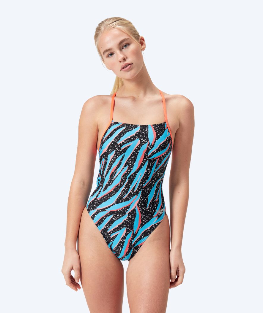 Speedo uimapuku naisille - Allover Digital Lattice Tie Back - Musta/Sininen/Oranssi