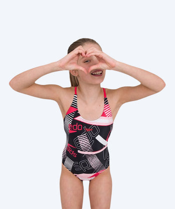 Speedo uimapuku tytöille - Junglespeak Allover Tieback - Musta/Punainen/Vaaleanpunainen