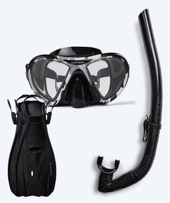 Watery snorkkelisetti aikuisille (yli 15 vuotiaille) - Rudder Camo/Itzel/Delmere - Musta