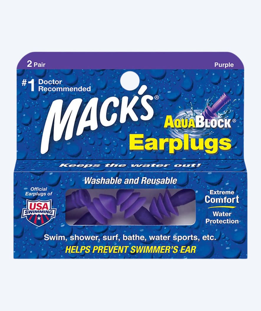 Mack's korvatulpat uintiin 2 paria - Aqua Block - Violetti