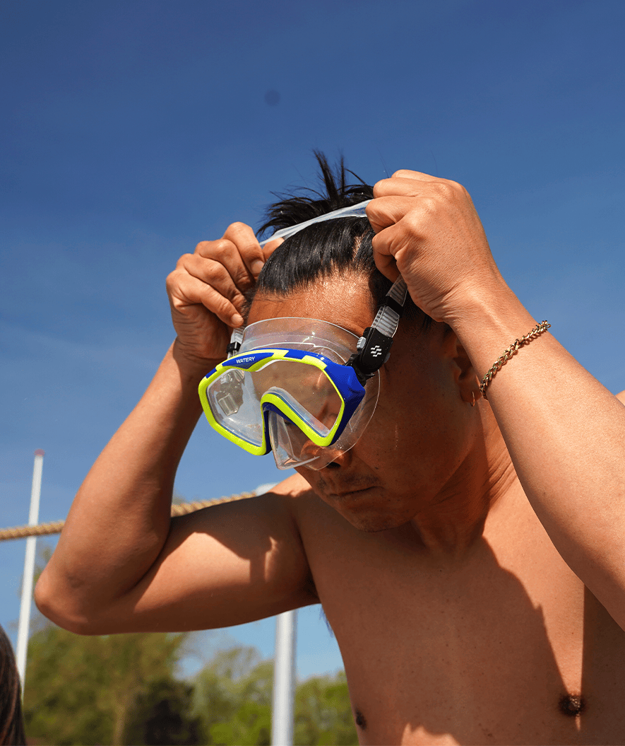 Watery Combo snorkkelisetti aikuisille (yli 15 vuotiaille) - Leach Pro - Sininen/keltainen
