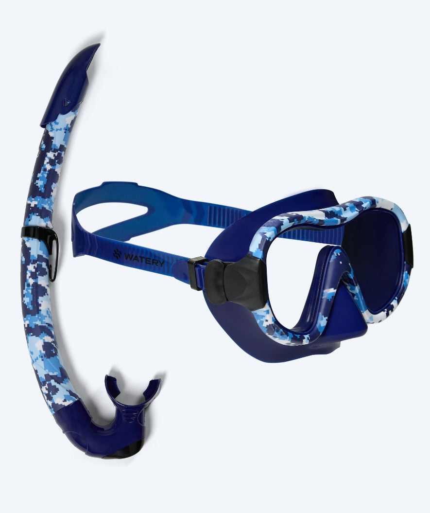 Watery Combo snorkkelisetti aikuisille - Rudder Camo - Tummansininen