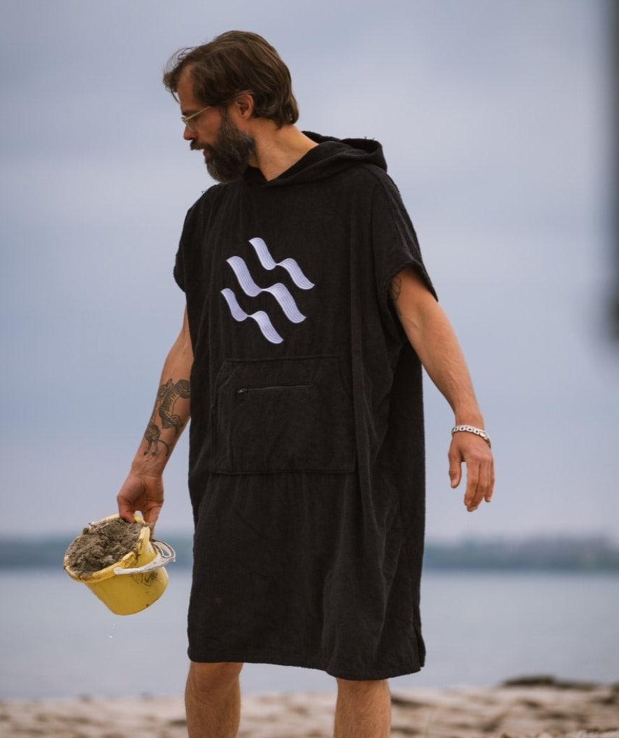 Watery kylpyponcho aikuisille - puuvilla - Musta