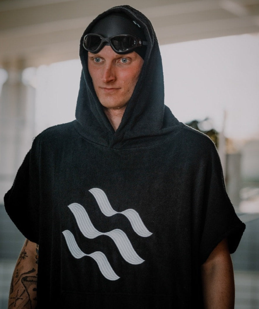 Watery kylpyponcho aikuisille - puuvilla - Musta