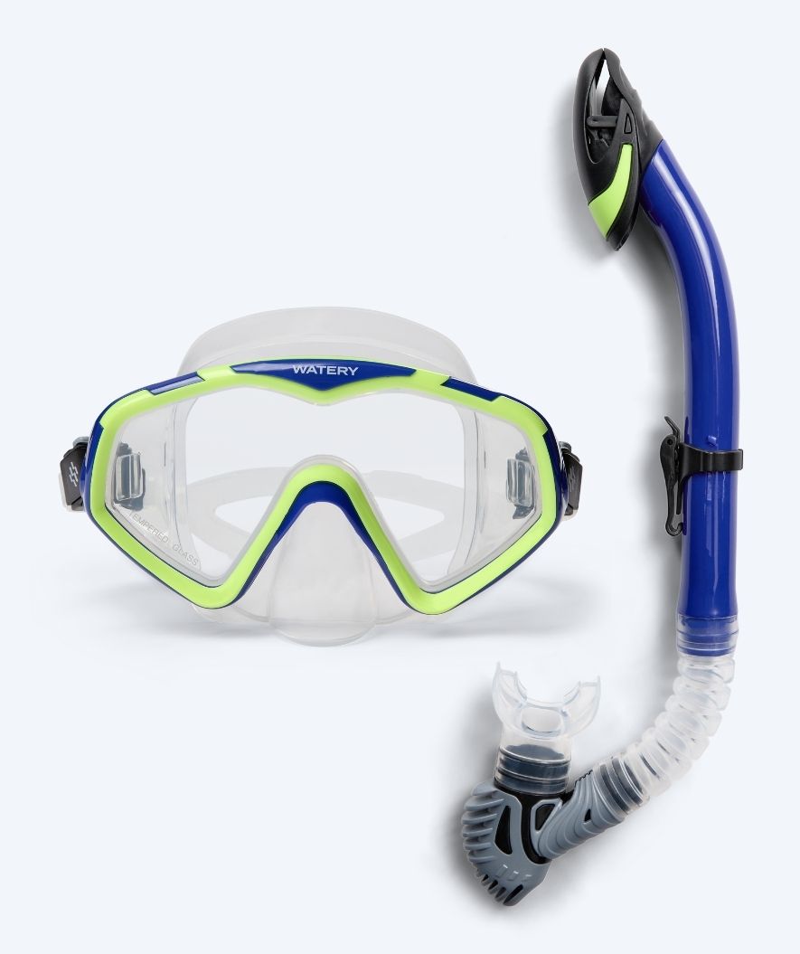 Watery Combo snorkkelisetti aikuisille (yli 15 vuotiaille) - Leach Pro - Sininen/keltainen