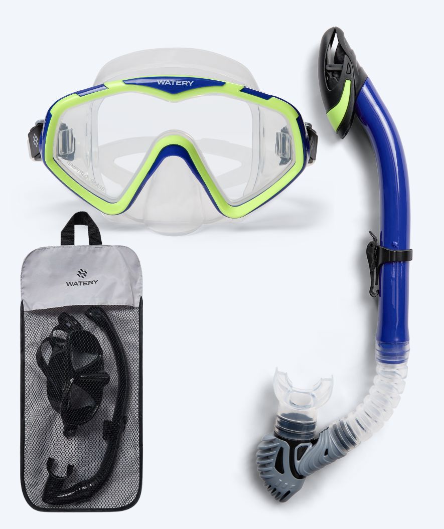 Watery Combo snorkkelisetti aikuisille (yli 15 vuotiaille) - Leach Pro - Sininen/keltainen