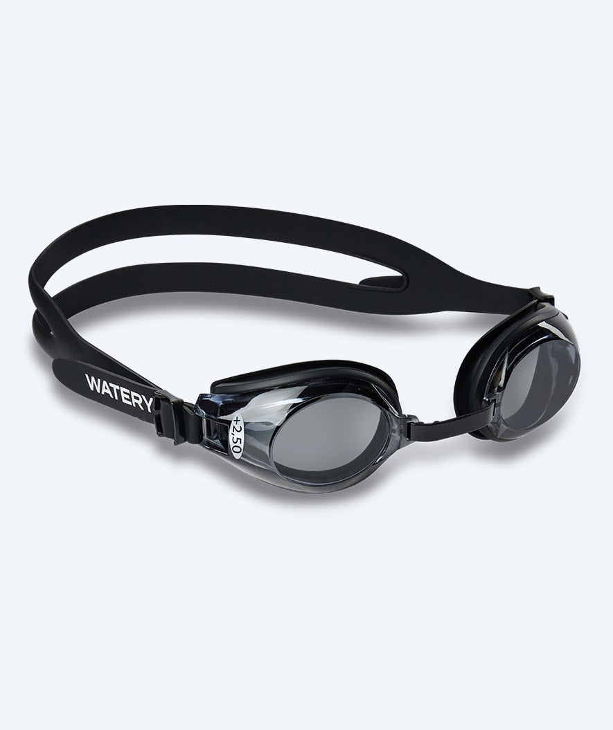 Watery kaukonäköiset uimalasit vahvuuksilla aikuisille (+2.0 - +4.5) - Ridley - Musta (Smoke-linssi)