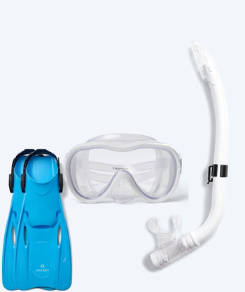 Watery snorkkelisetti junioreille (8-15) - Odine/Fleetwood - Valkoinen/sininen