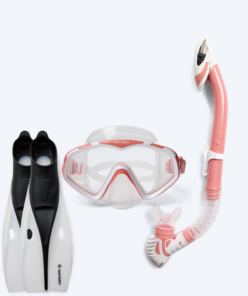 Watery snorkkelisetti aikuisille (yli 15 vuotiaille) - Leach/Breeve - Valkoinen/vaaleanpunainen